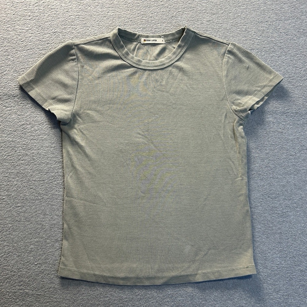 Marine Layer Crewneck T-Shirt Womens Small Gray Ribbed Fitted Short Sleeve Tee